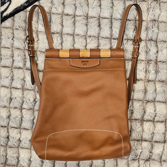 TORY BURCH Dowel Leather Backpack purse adjustable brown medium sized EUC RARE Tory Burch | Bags | Tory Burch Dowel Leather Backpack Purse  main image 2